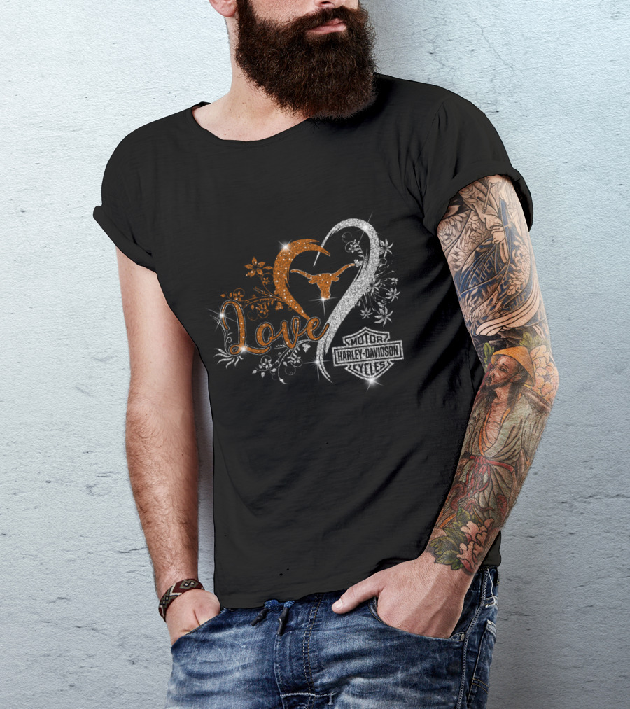 Love Texas Longhorns Harley Davidson Cycles T-Shirt