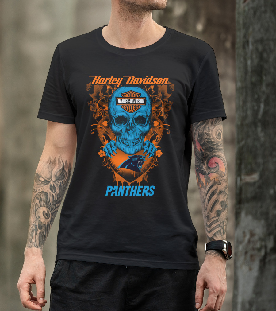 Harley Davidson Motorcycles Skull Carolina Panthers T-Shirt