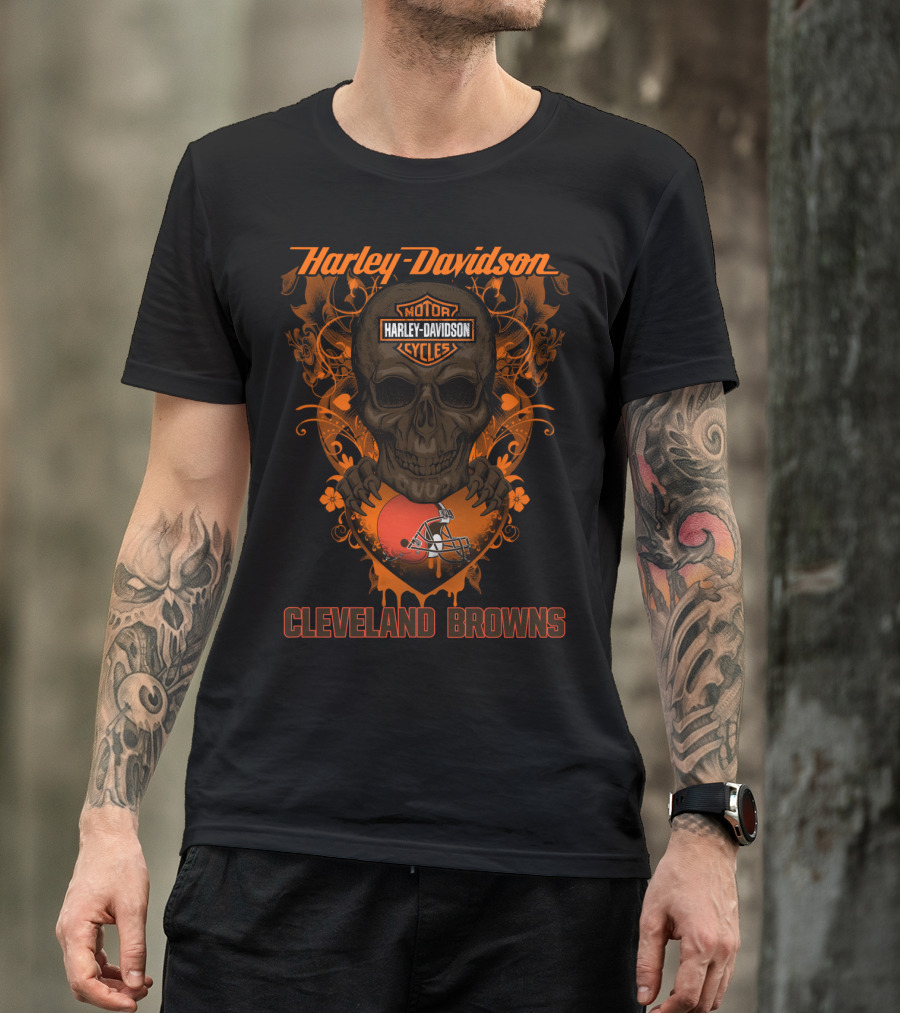 Harley Davidson Motorcycles Skull Cleveland Browns T-Shirt