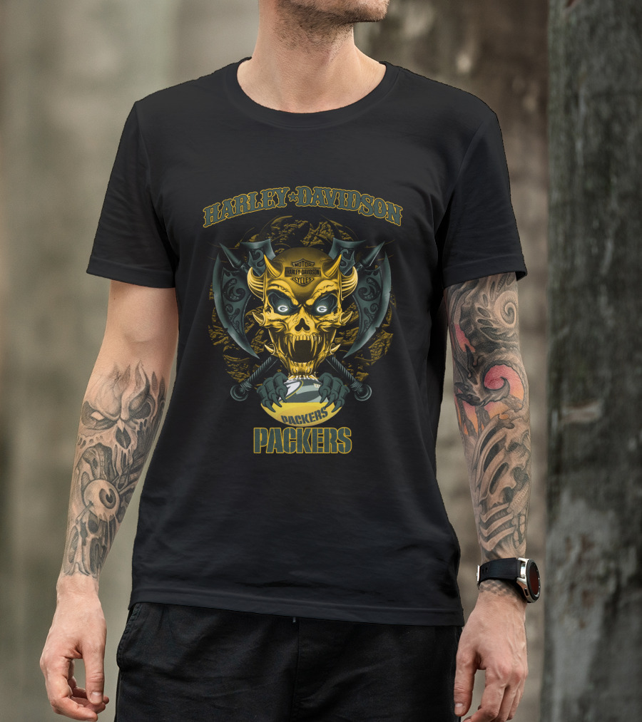 Harley Davidson Motorcycles Packers Skull T-Shirt