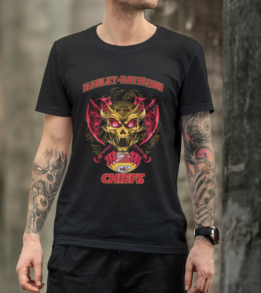 Harley Davidson Kansas City Chiefs Skull Axe T-Shirt