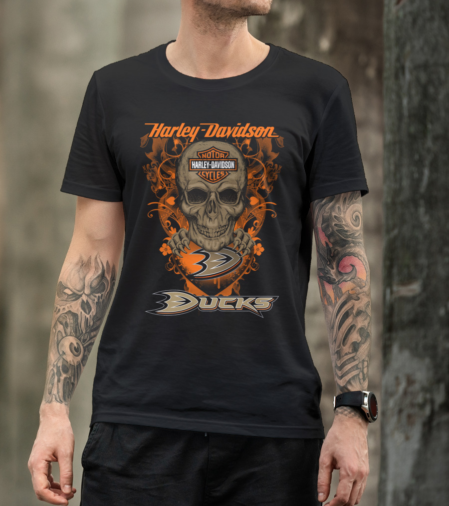 Harley Davidson Anaheim Ducks Motor Cycles Skull T-Shirt