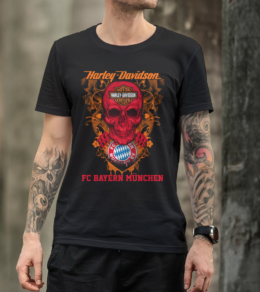 Harley Davidson Motor Cycles Skull Fc Bayern München T-Shirt