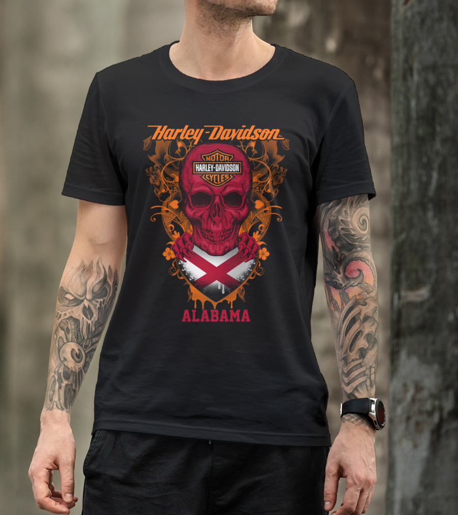 Harley Davidson Alabama Motorcycles Skull X Badge T-Shirt