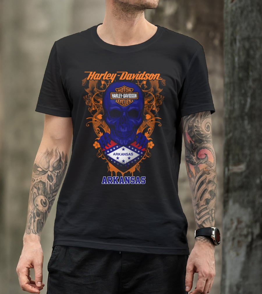 Harley Davidson Motorcycles Skull Arkansas T-Shirt