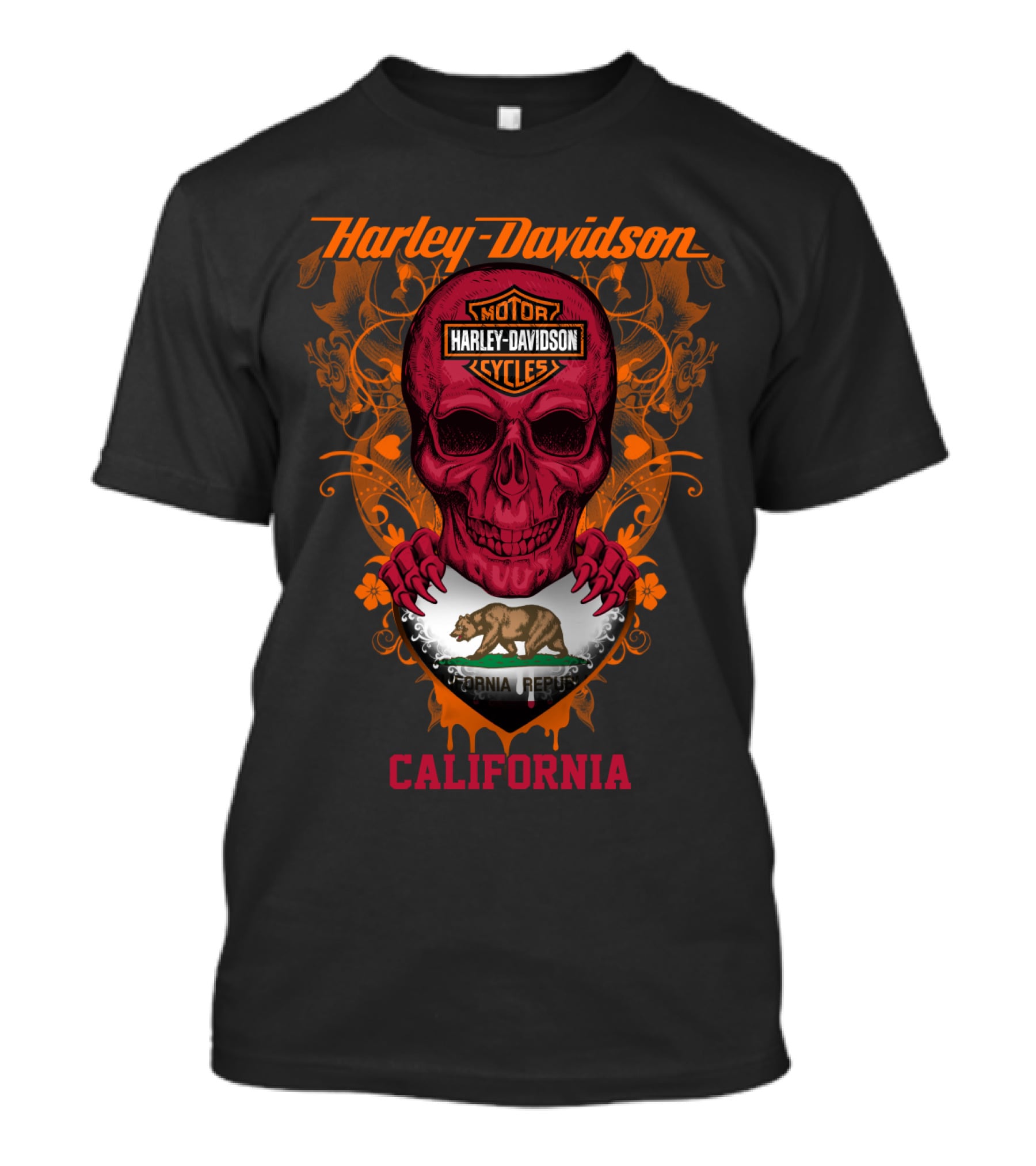 Harley Davidson California Skull With Bear Flag Motif T-Shirt