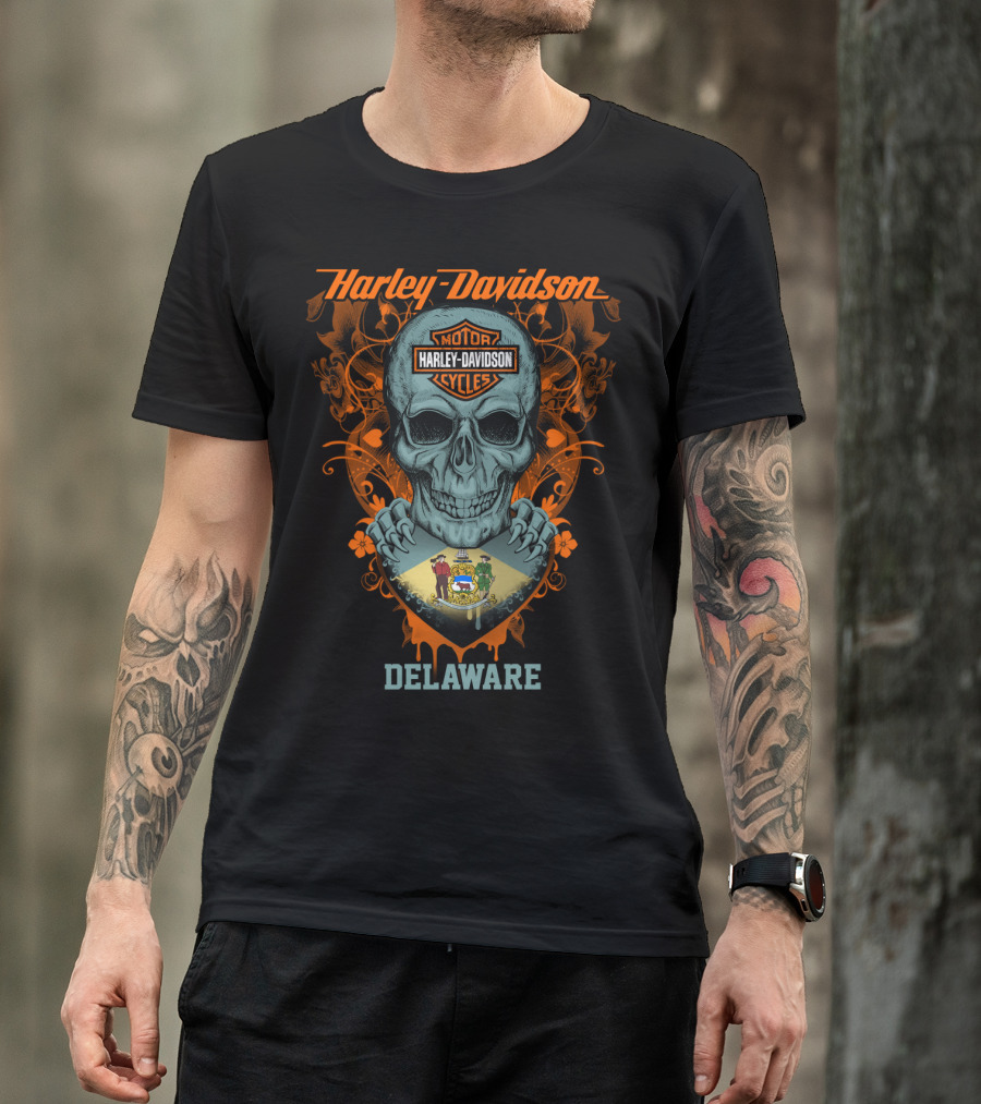 Harley Davidson Motor Cycles Skull Delaware T-Shirt