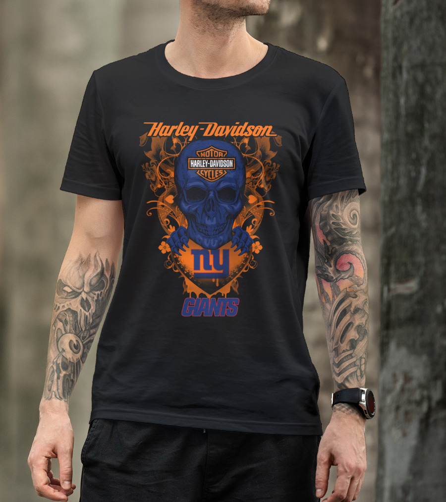 Harley Davidson Motor Cycles Skull New York Giants T-Shirt