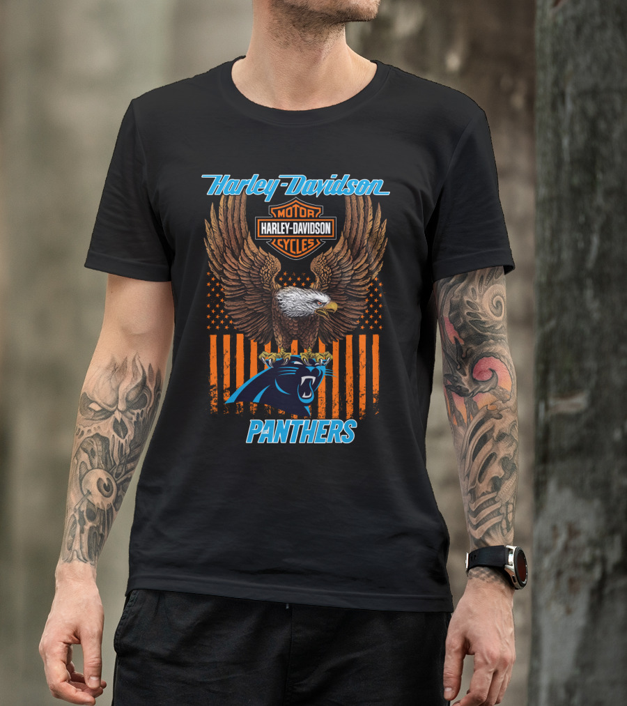 Harley Davidson Motor Cycles Eagle Carolina Panthers T-Shirt