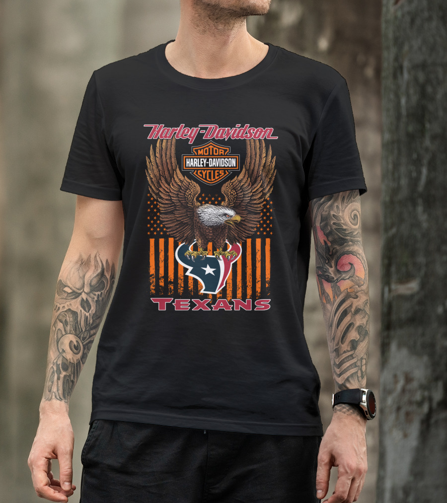 Harley Davidson Houston Texans Nfl Eagle And Stripes T-Shirt