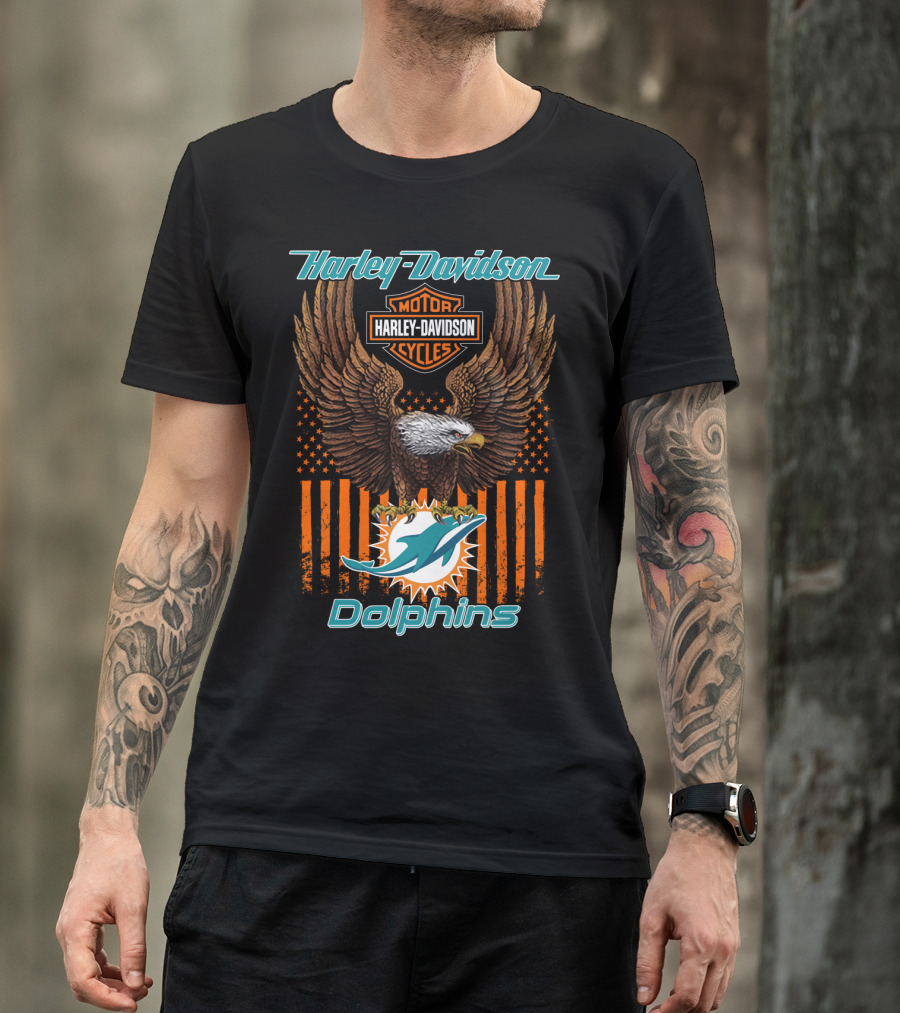 Harley Davidson Motor Cycles Miami Dolphins Eagle Stars Stripes T-Shirt