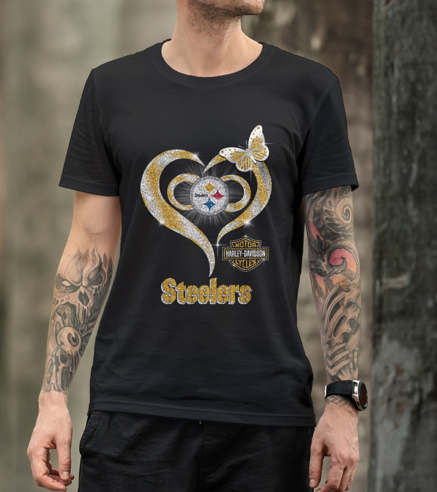 Steelers Heart Harley Davidson Butterfly T-Shirt