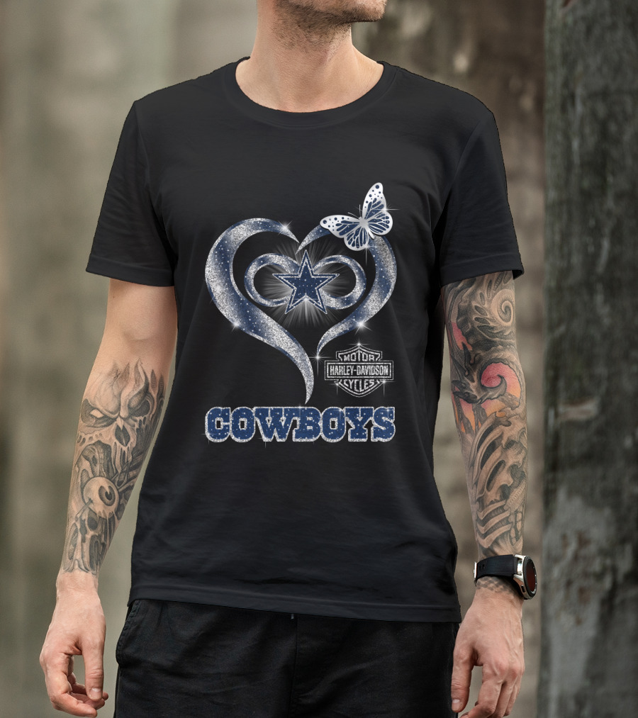 Star Heart Dallas Cowboys Harley Davidson Butterfly T-Shirt