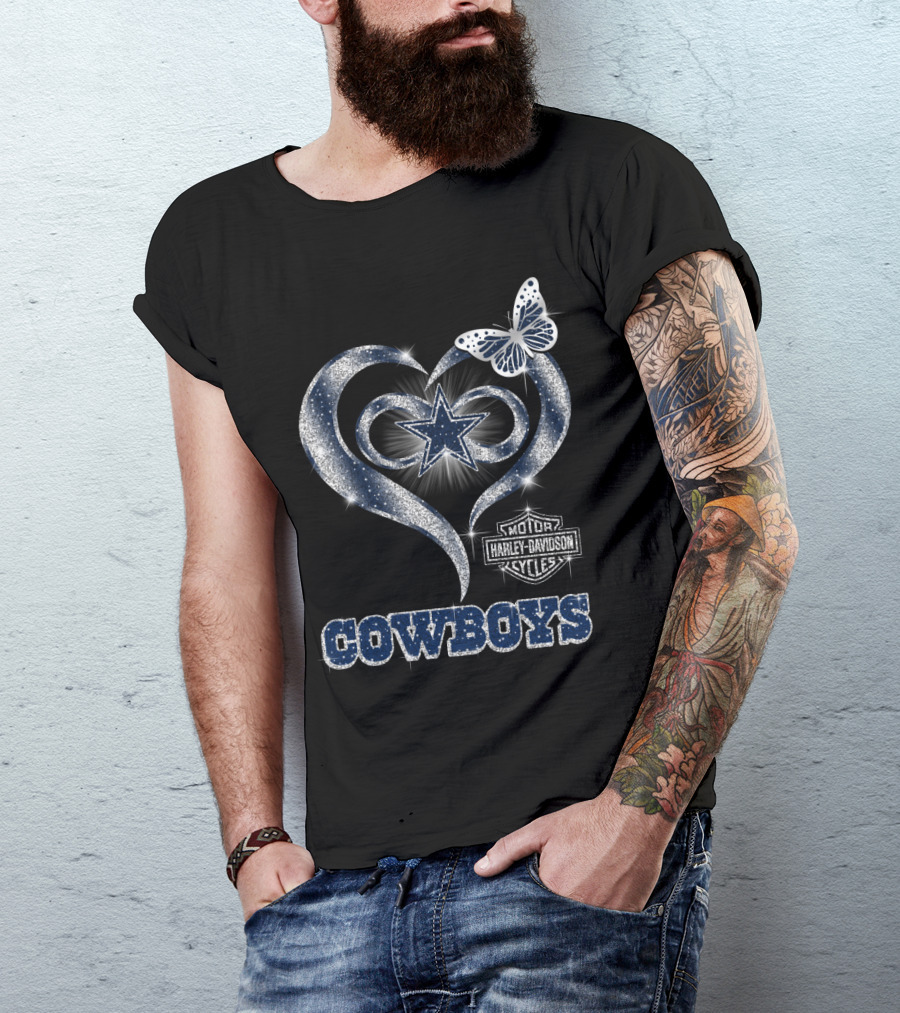 Star Heart Dallas Cowboys Harley Davidson Butterfly T-Shirt