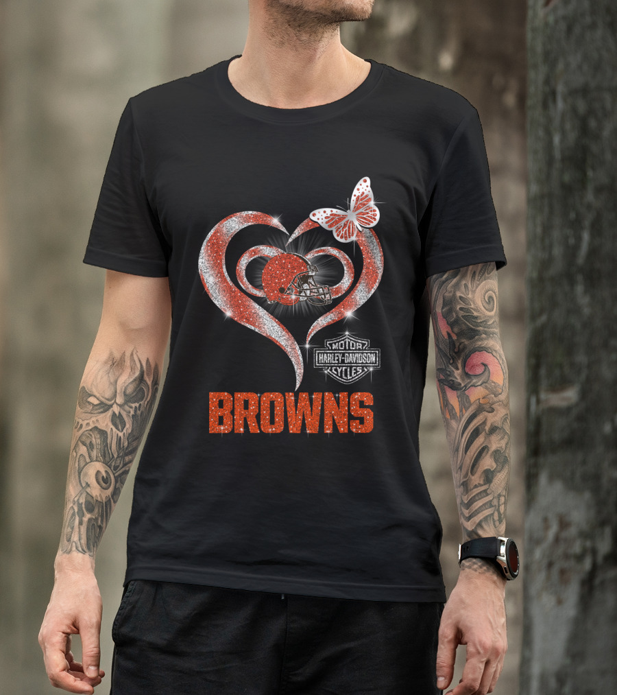 Browns Heart Helmet Butterfly Motor Harley Davidson Cycles T-Shirt