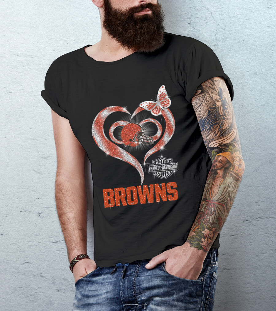 Browns Heart Helmet Butterfly Motor Harley Davidson Cycles T-Shirt