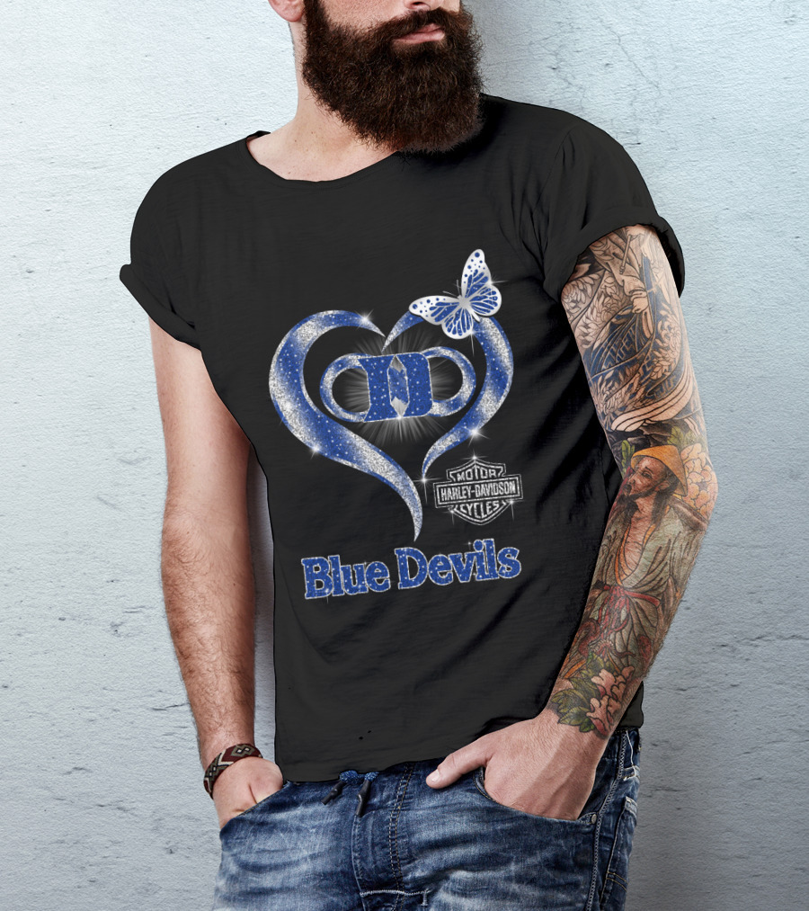 Hlh01 Duke Blue Devils Harley Davidson Heart And Butterfly T-Shirt