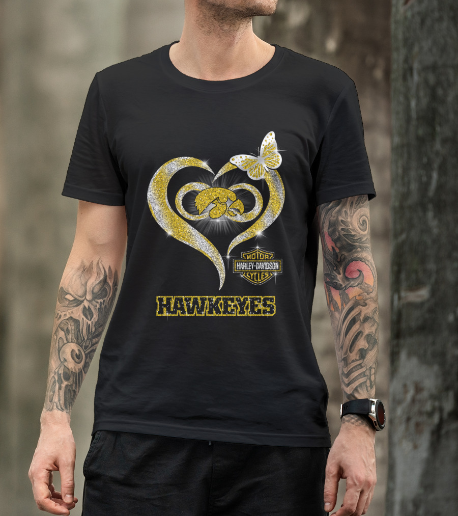 Hawkeyes Heart Harley Davidson Butterfly Sparkle T-Shirt