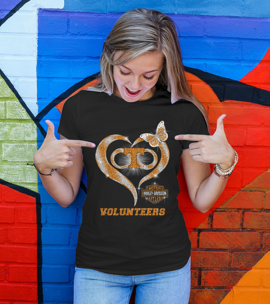Tennessee Volunteers Harley Davidson Heart Butterfly T-Shirt