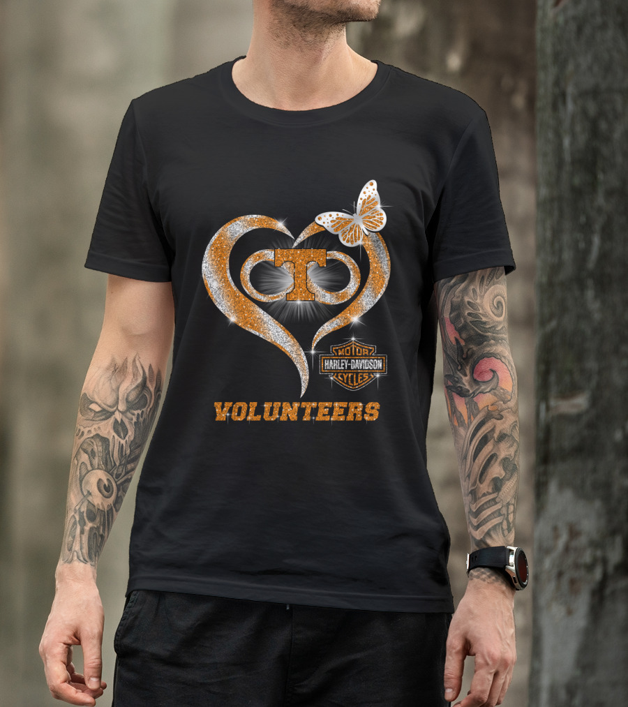 Tennessee Volunteers Harley Davidson Heart Butterfly T-Shirt