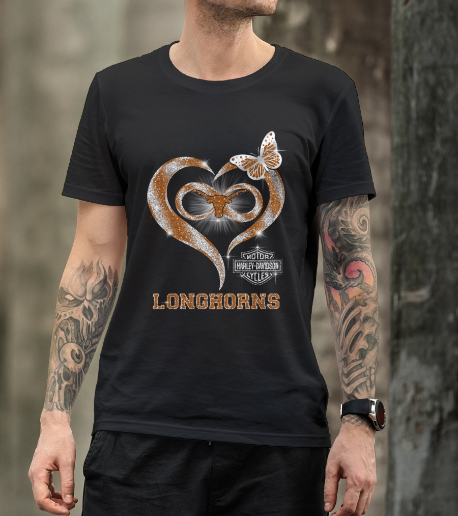 Hlh01 Texas Longhorns Harley Davidson Motorcycles Butterfly T-Shirt