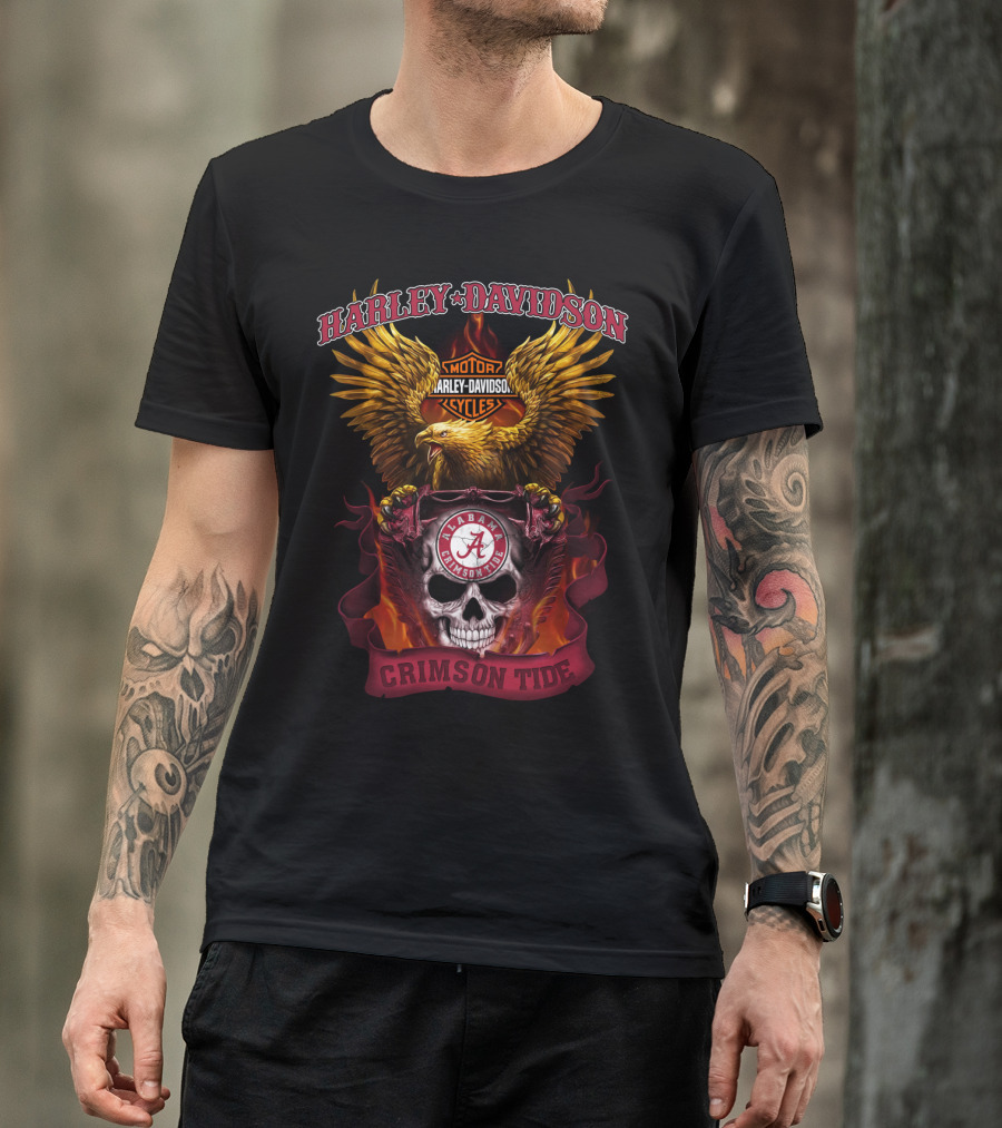 Harley Davidson Alabama Crimson Tide Motorcycles Eagle Skull T-Shirt