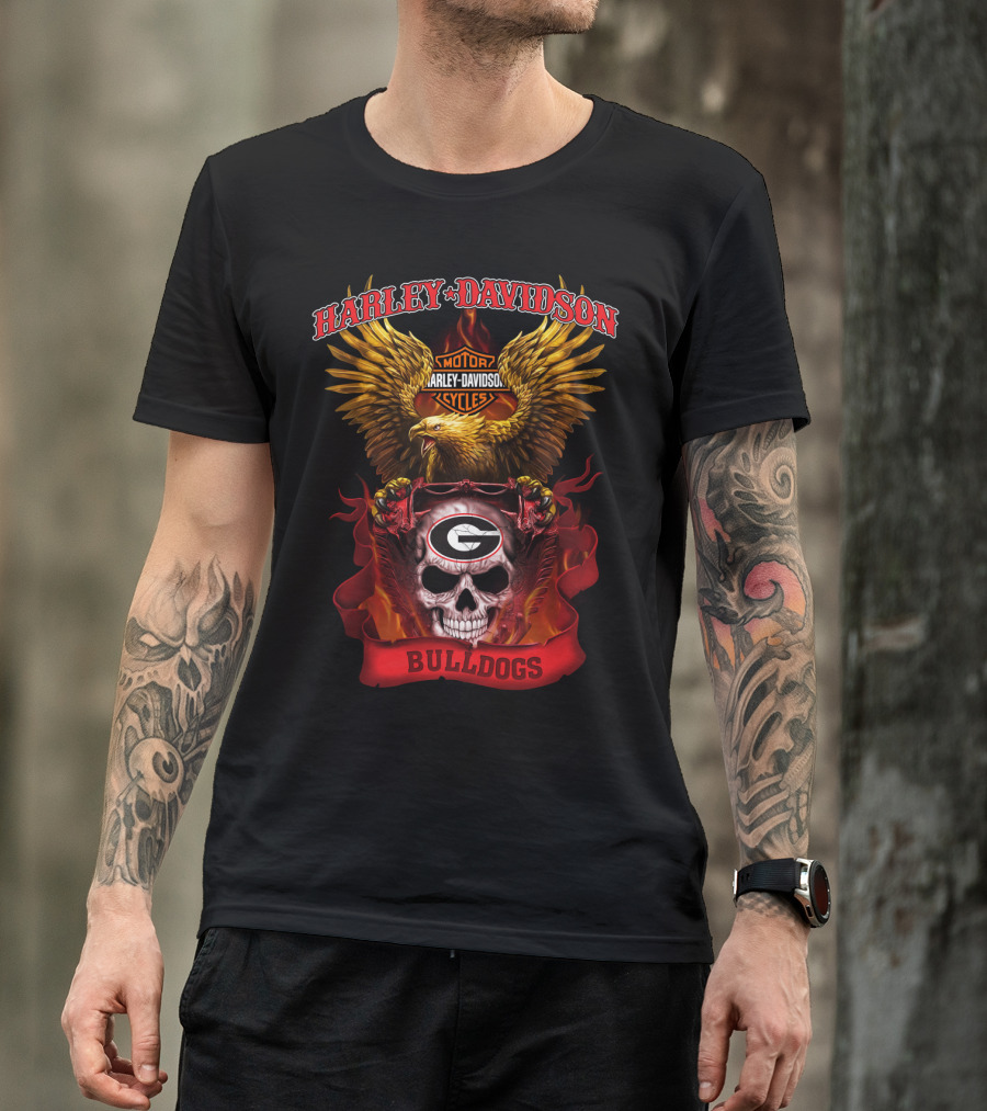 Harley Davidson Motorcycles Georgia Bulldogs Skull Eagle T-Shirt