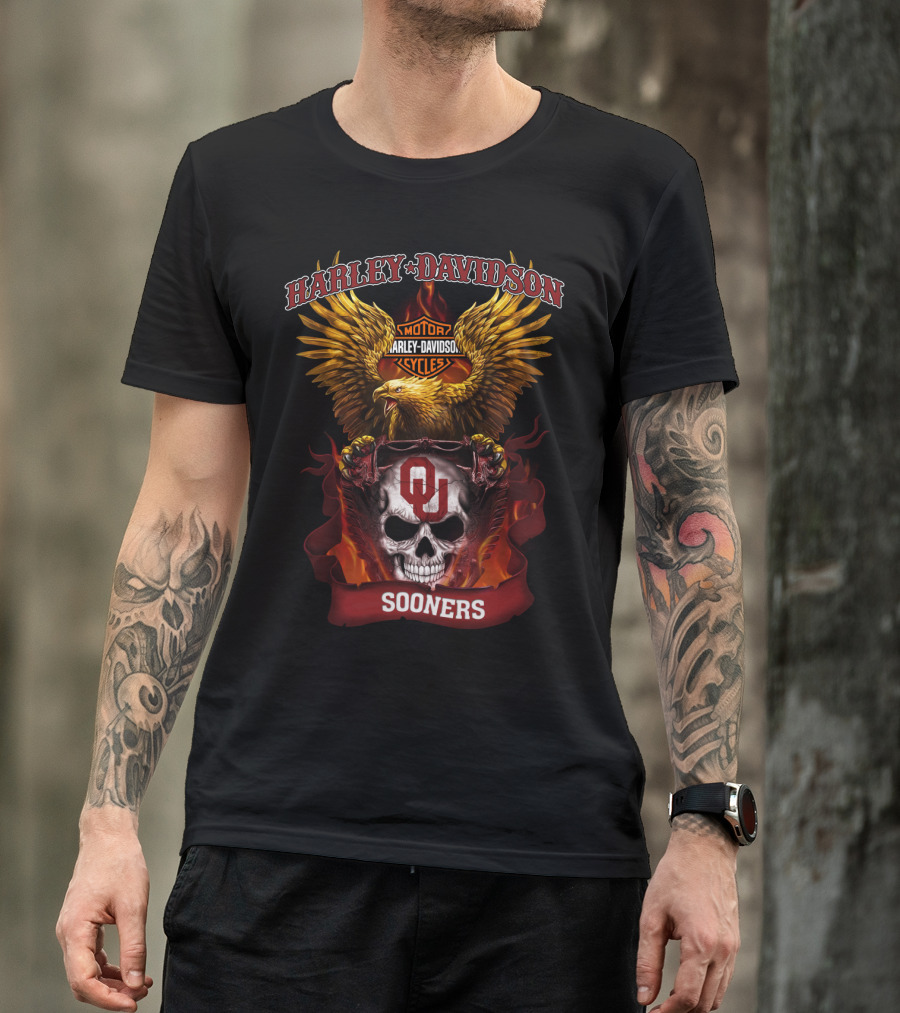 Harley Davidson Eagle Ou Skull Sooners T-Shirt