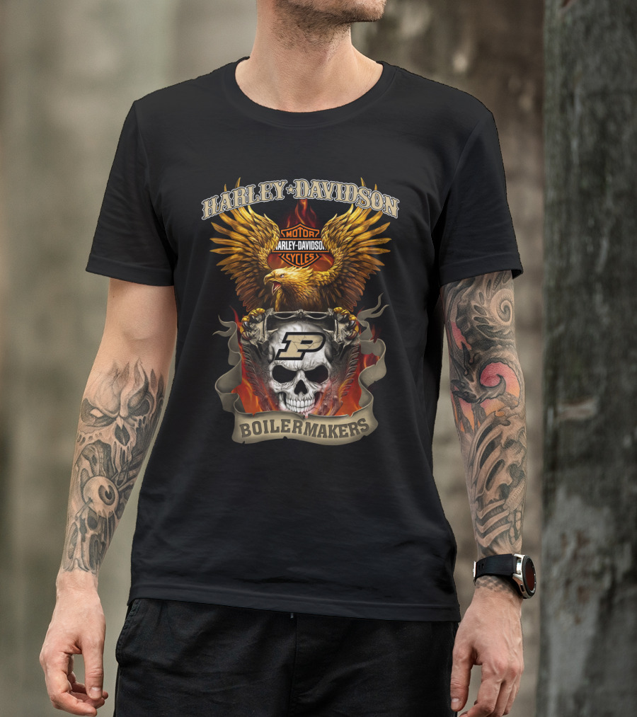 Harley Davidson Motorcycles Eagle Purdue Boilermakers Skull T-Shirt