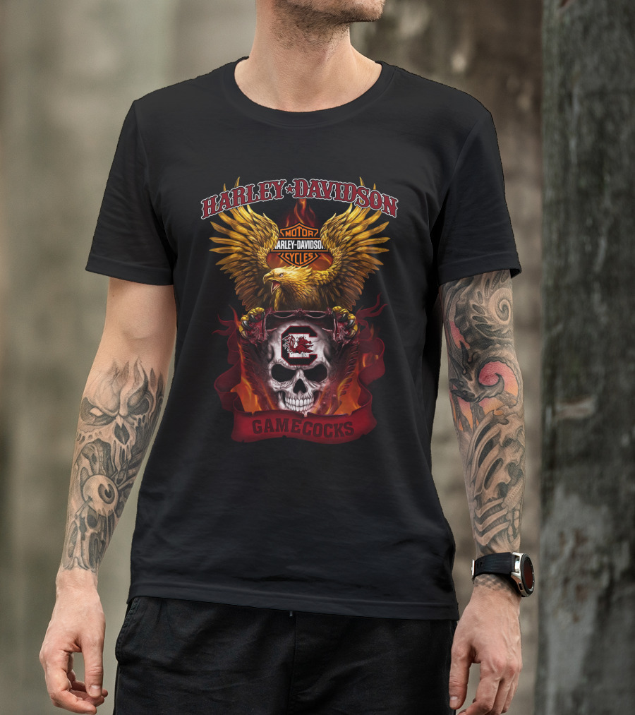 Harley Davidson South Carolina Gamecocks Skull And Eagle T-Shirt