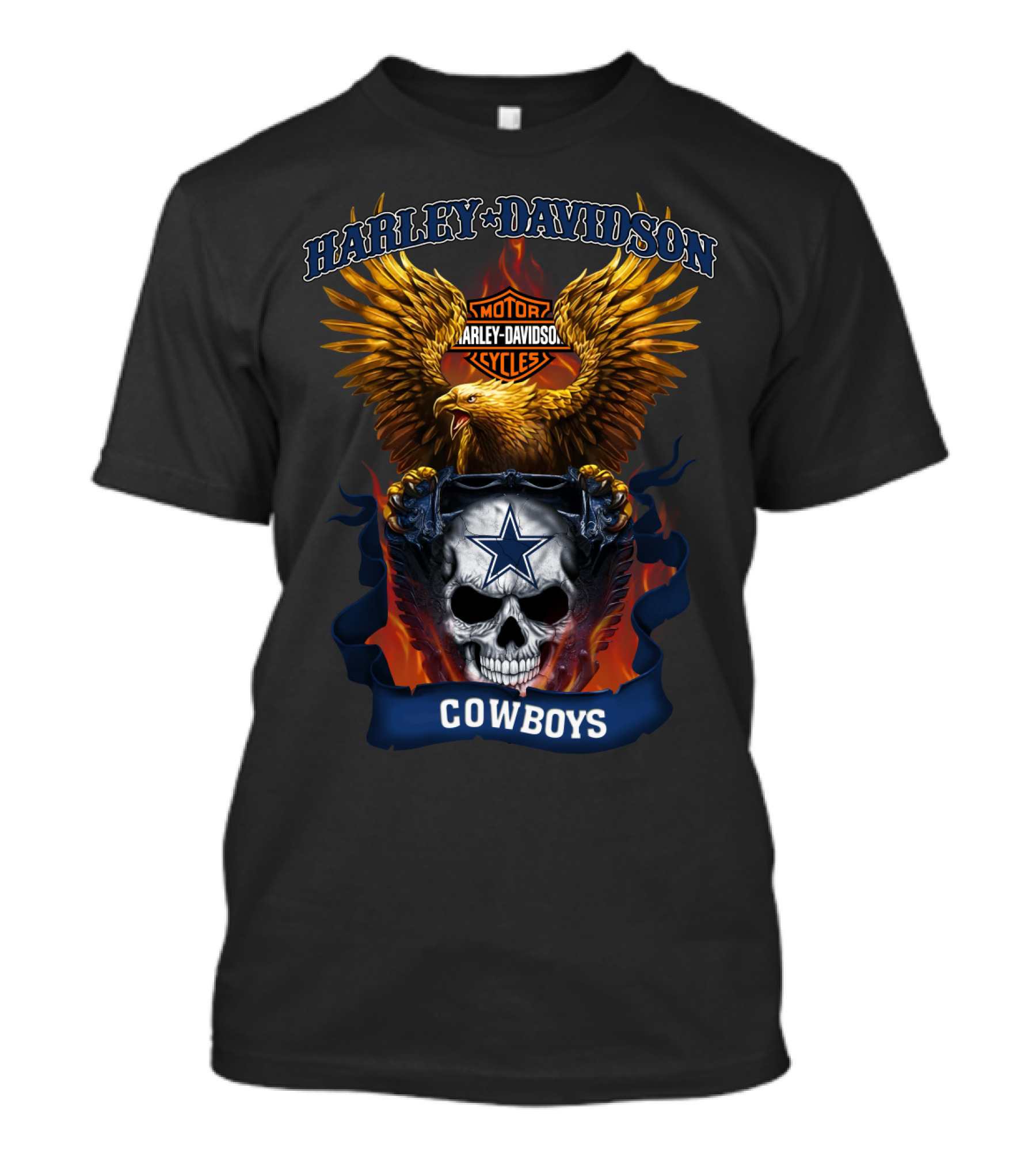 Harley Davidson Motor Cycles Eagle Skull Star Cowboys T-Shirt