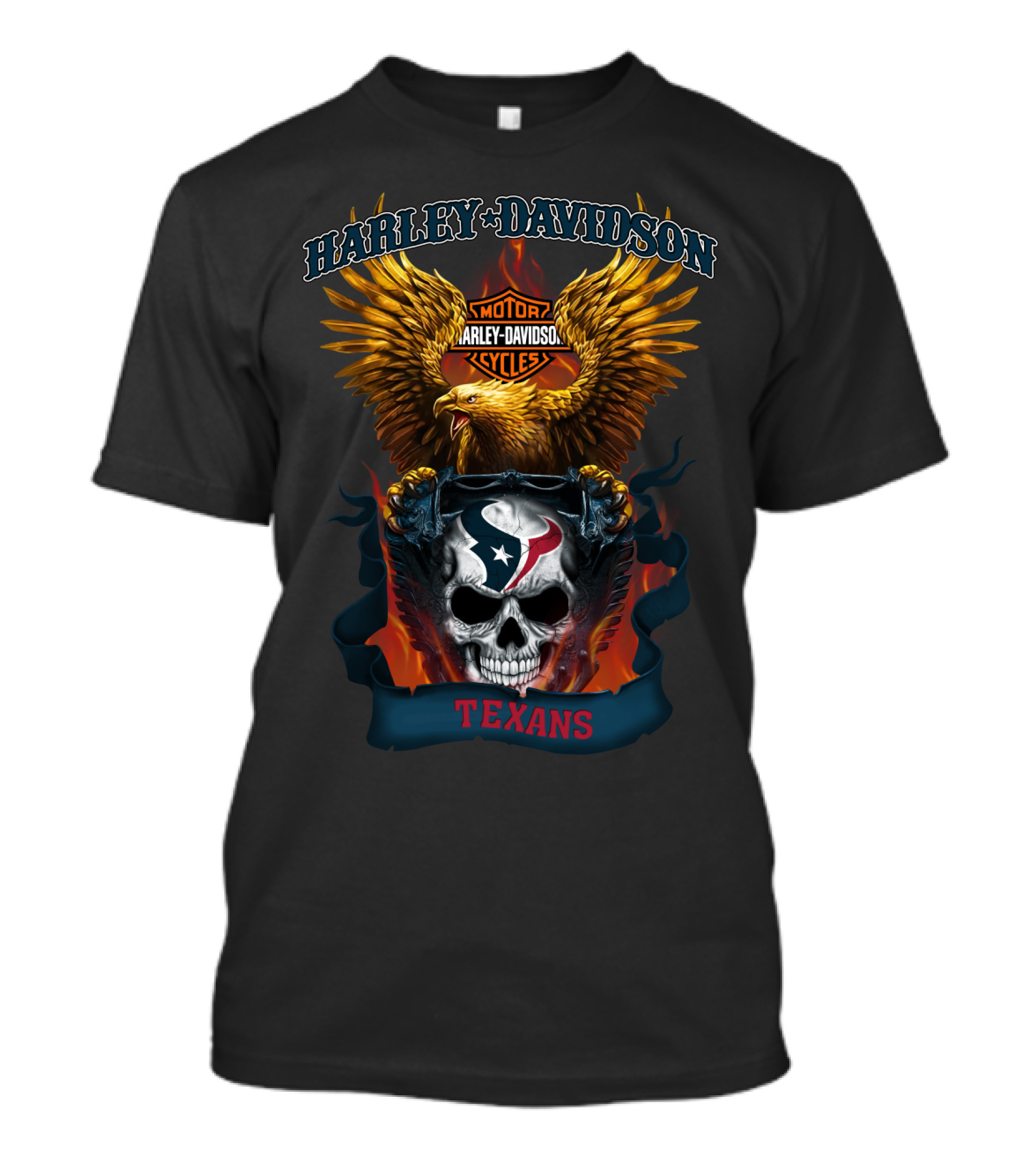 Harley Davidson Motorcycles Eagle Houston Texans Skull T-Shirt