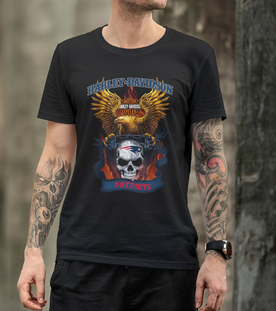 Harley Davidson Motor Cycles Eagle Skull Patriots T-Shirt
