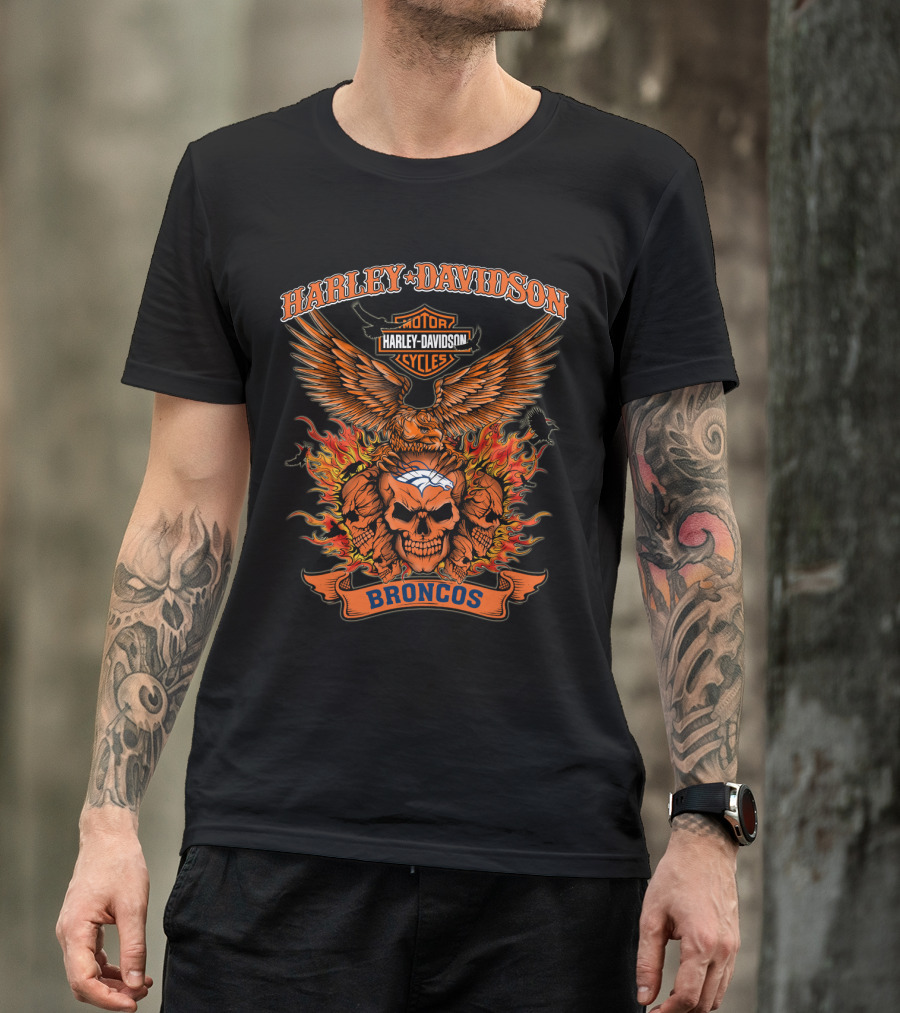 Harley Davidson Broncos Skull Flame T-Shirt