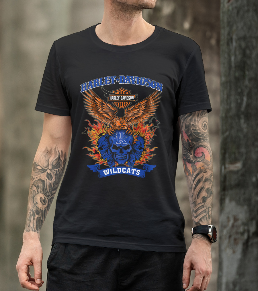 Harley Davidson Motorcycles Kentucky Wildcats Skull Flame T-Shirt