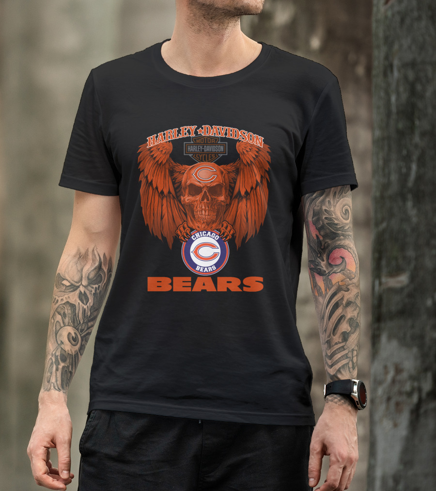 Harley Davidson Chicago Bears Skull Wing T-Shirt