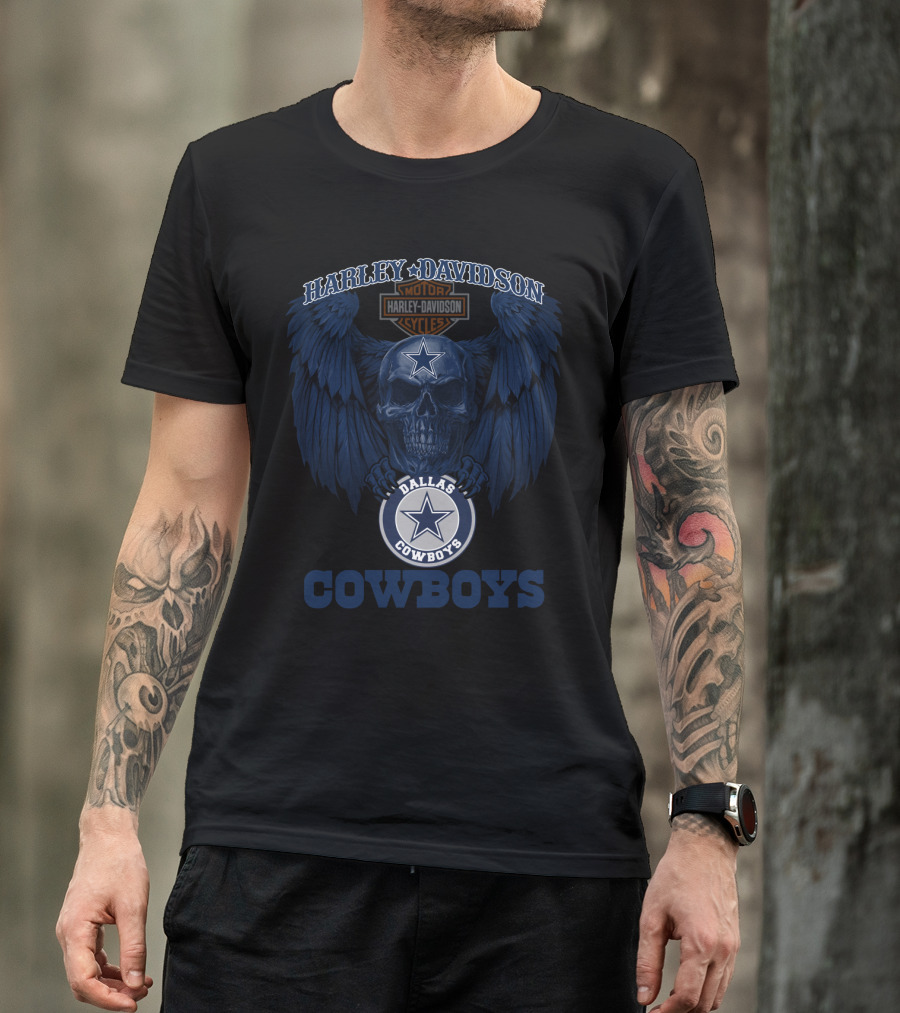 Harley Davidson Dallas Cowboys Cowboys Nfl Skull Wings T-Shirt