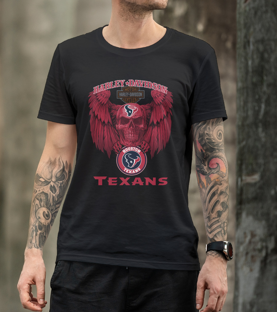Harley Davidson Houston Texans Winged Skull Nfl T-Shirt