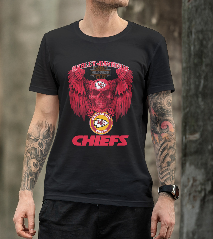 Harley Davidson Kansas City Chiefs Skull Wings T-Shirt