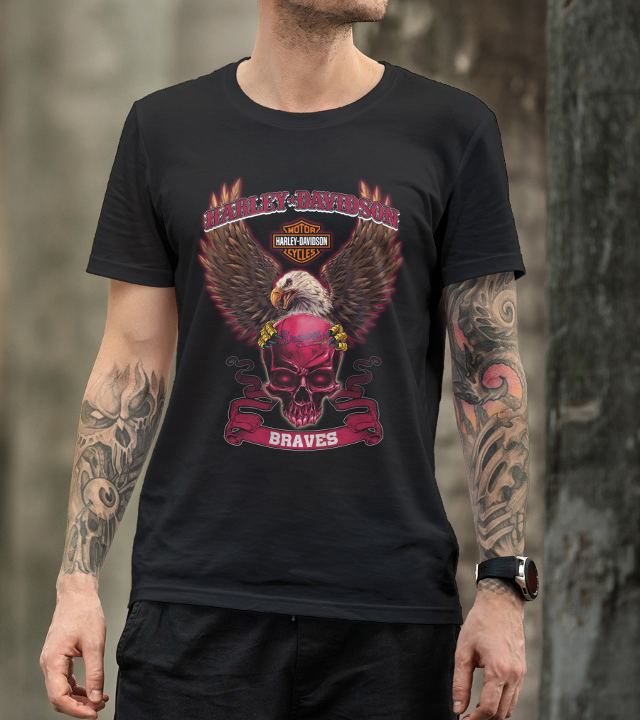 Harley Davidson Braves Eagle Skull Motorcycles T-Shirt