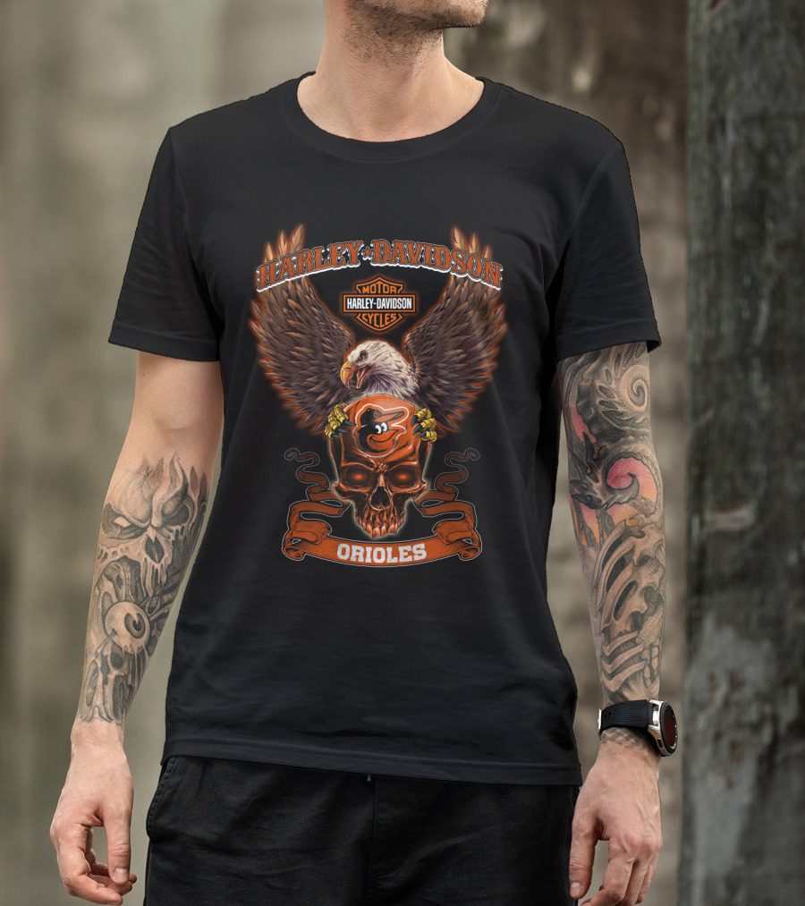 Harley Davidson Baltimore Orioles Skull Eagle Motorcycles T-Shirt