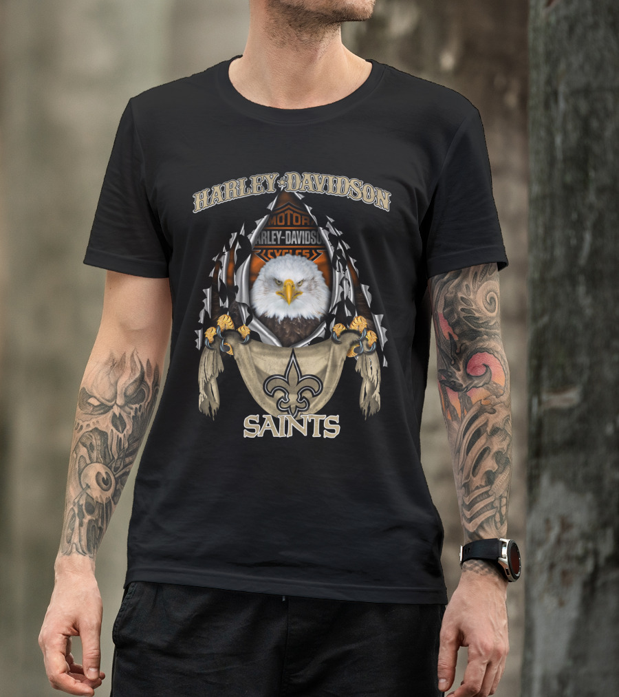Harley Davidson Motorcycles Eagles Saints Fleur-De-Lis T-Shirt
