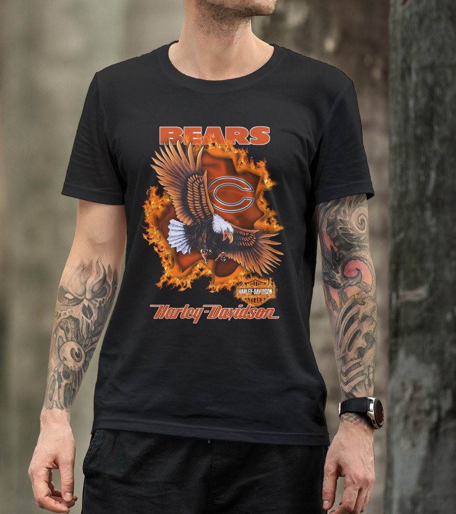 Bears Harley Davidson Chicago Bears Flaming Eagle T-Shirt