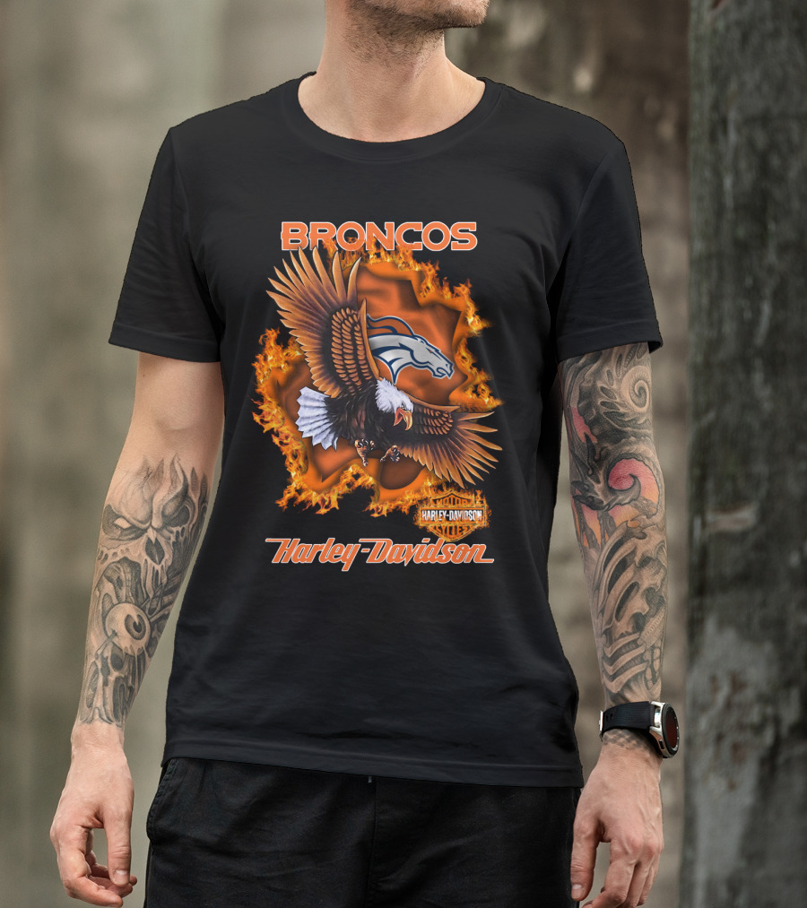 Broncos Harley Davidson Flaming Eagle Denver Broncos T-Shirt