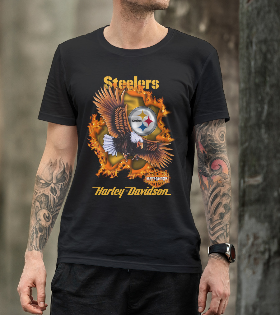 Steelers Harley Davidson Eagle And Flames T-Shirt