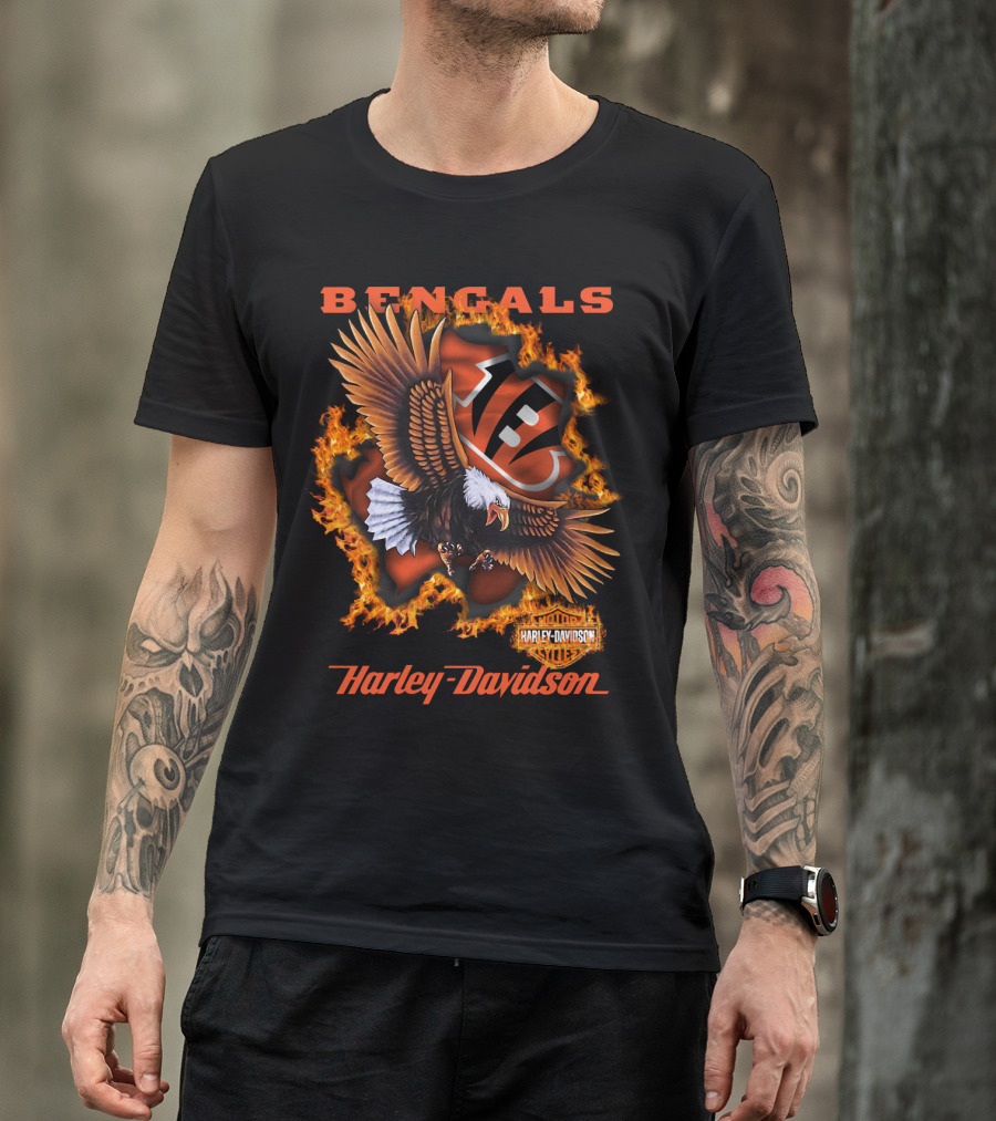 Bengals Harley Davidson Cincinnati Nfl 84 Eagle Flame T-Shirt