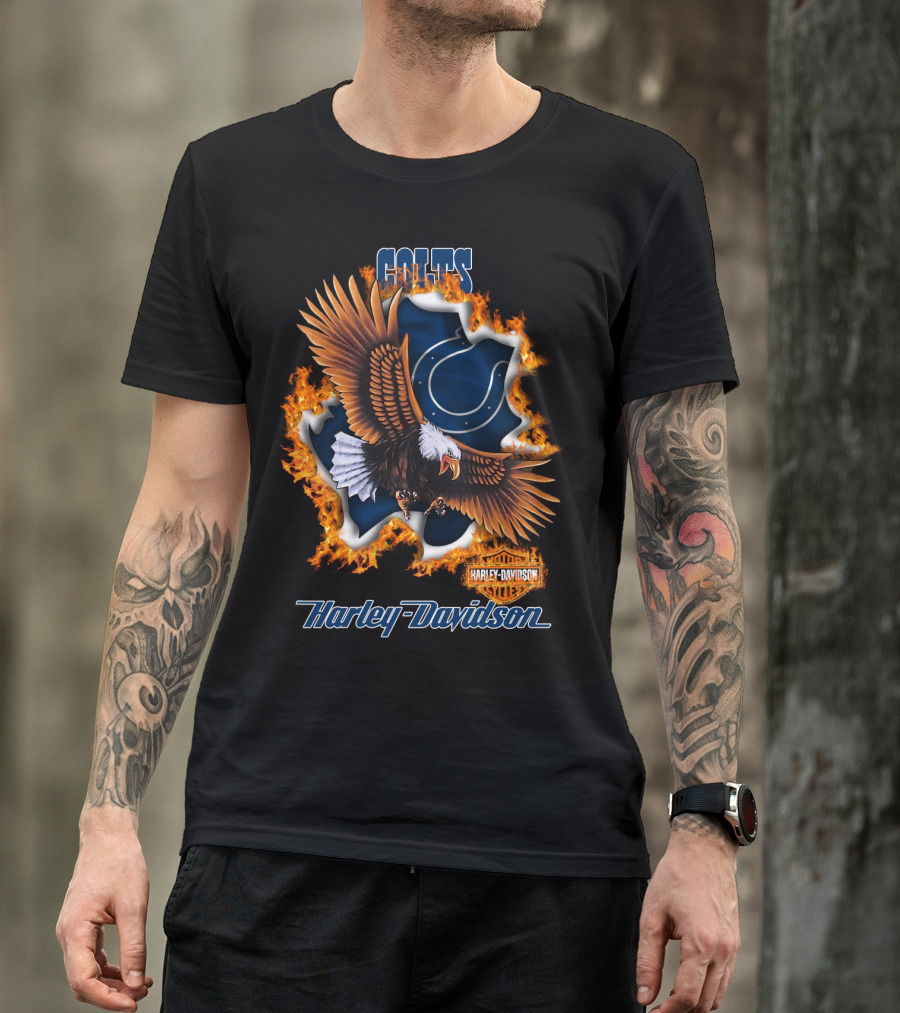 Colts Harley Davidson Eagle With Flame T-Shirt