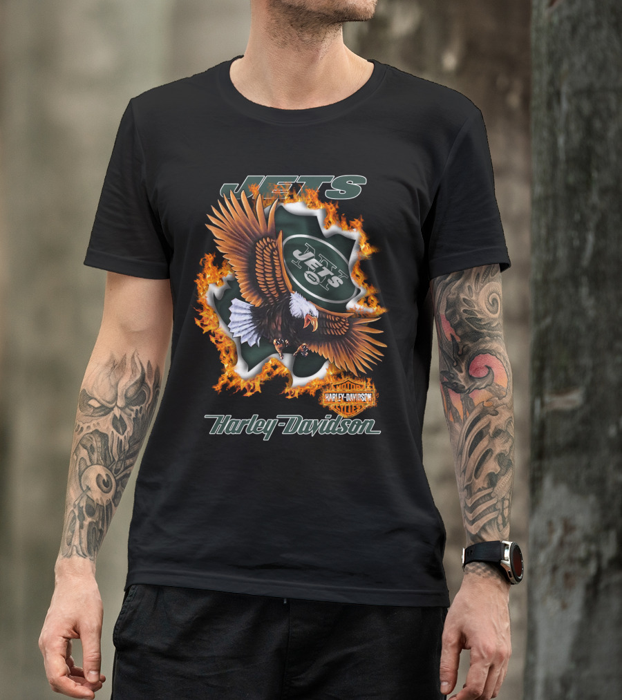 Harley Davidson New York Jets Eagle Flame Nfl 84 T-Shirt