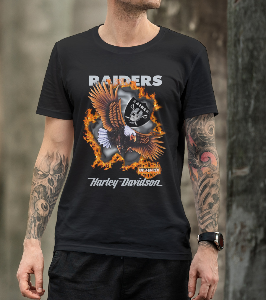 Raiders Harley Davidson Eagle Flames Nfl 84 Oakland Raiders T-Shirt