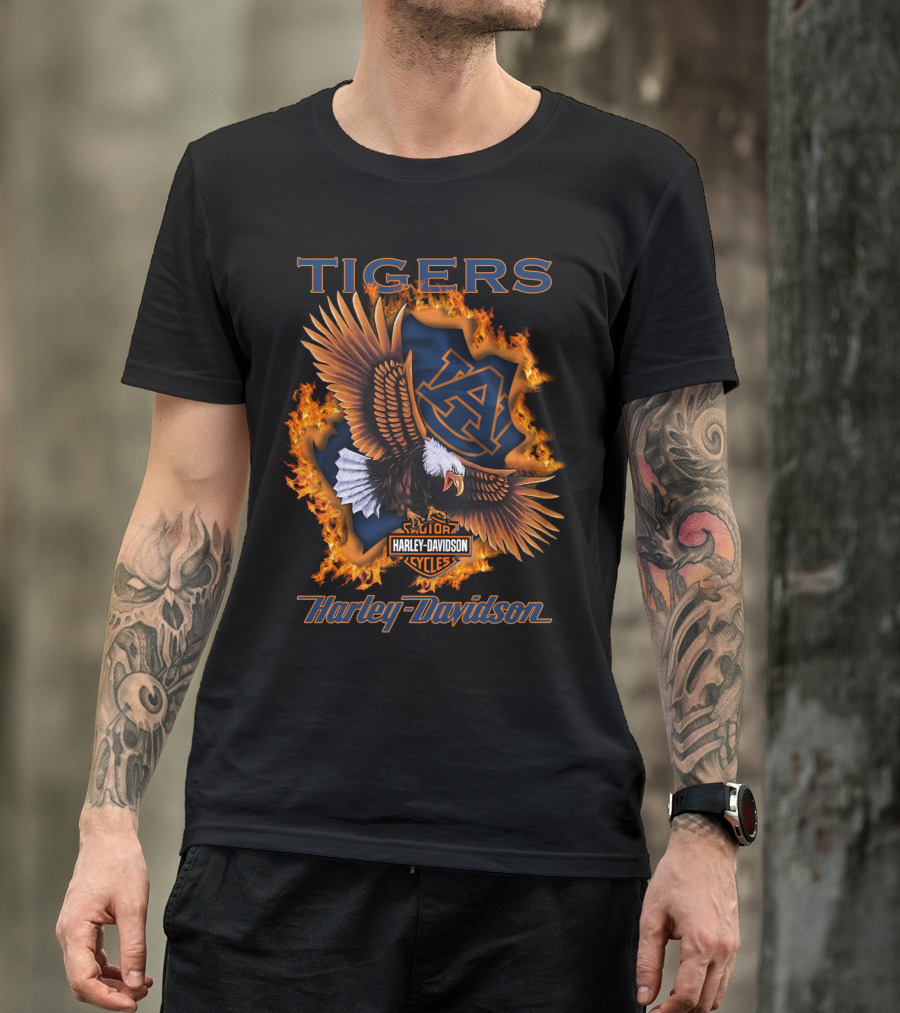 Harley Davidson Auburn Tigers Ncaa Eagle Fire Symbol T-Shirt